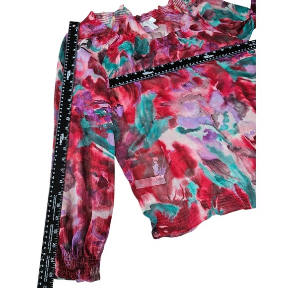Ann Taylor LOFT size S Sheer Top Y2K Boho Flowy Festival Romantic Watercolors - Picture 8 of 9